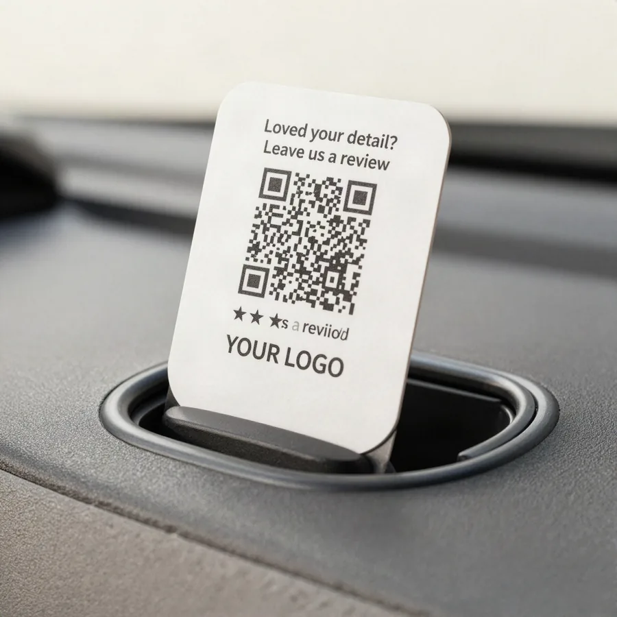 Example mockup: Review card with QR code