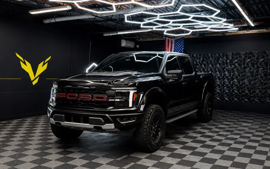 Paint protection film on a truck, Black V Protect
